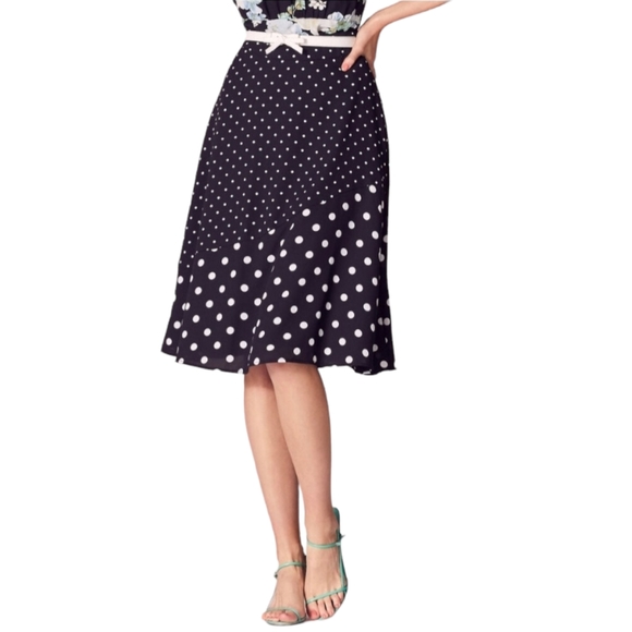 Review Size 14 Monochrome Polka Dot A line Skirt - Picture 2 of 12
